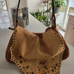 Brown and Tan Studded Women's Bag
